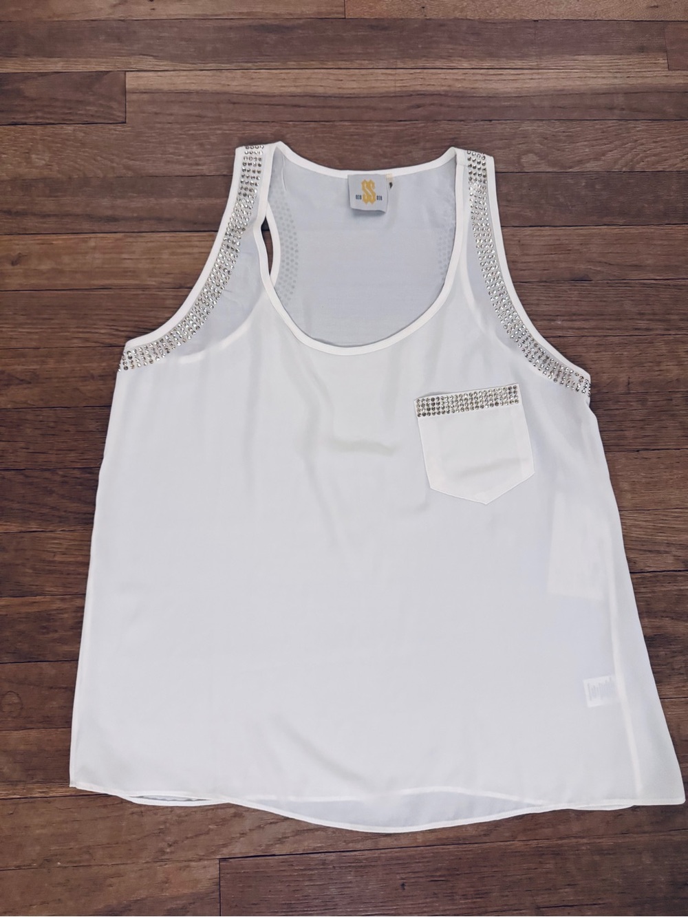 NWT Sis Sis Women's Ivory Rhinestone Tank Top - Size S
 b26